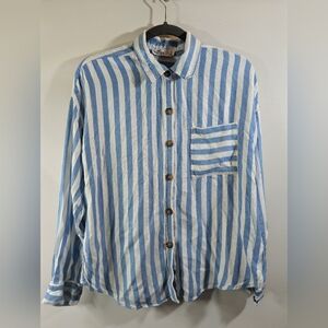 💖2/​22 Hollister Blue & White Vertical Striped Oversized Button Down Shirt - S